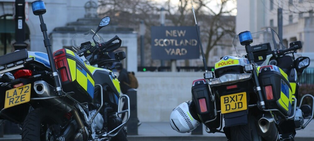 Police motorcycles in front of New Scotland Yard by Kelsey Farish