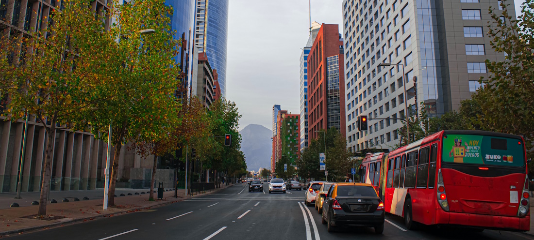 Road, cars and bus in Chile