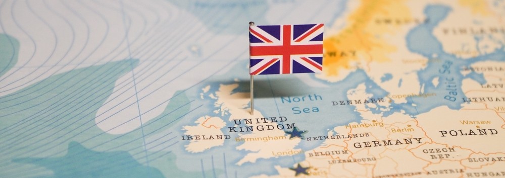 Map of the UK with British flag