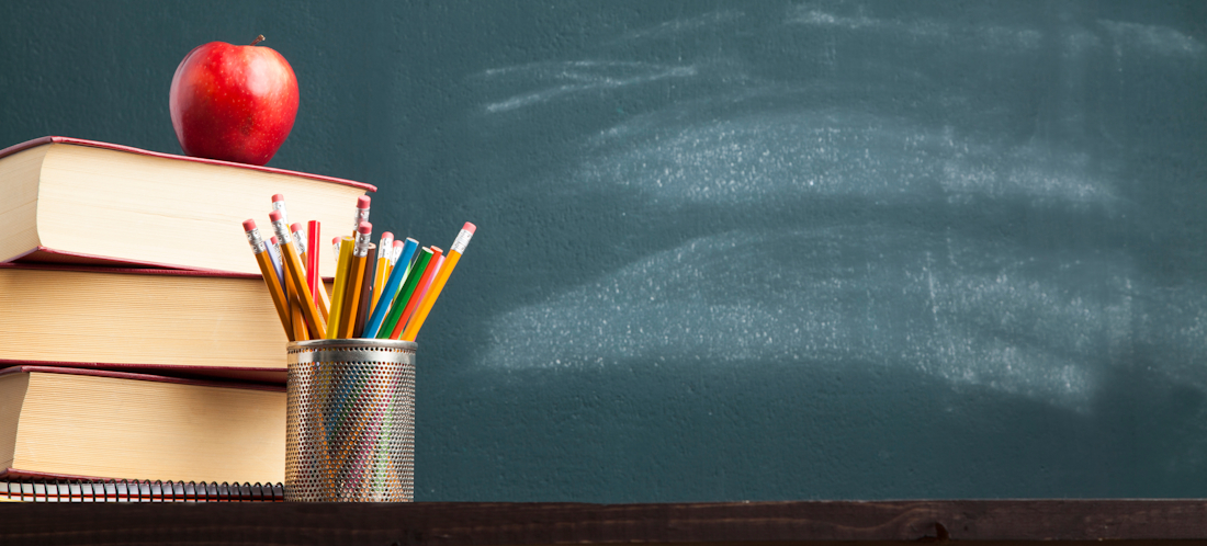educational supplies and chalkboard